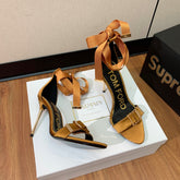 ANKLE SANDAL 10 CM IN CIDER ORANGE SILK AND SHEEPSKIN